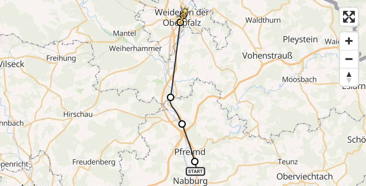 Flugroute Ambulanzhubschrauber Nabburg - Weiden Hospital Hubschrauberlandeplatz, 18 August 2026, 15:50