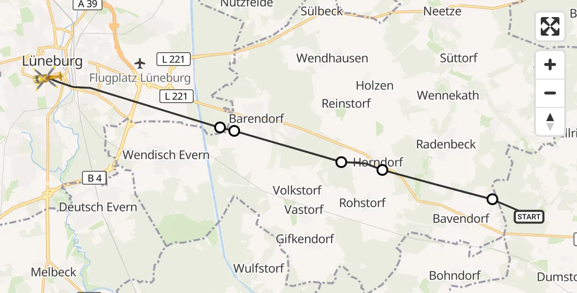 Flugroute Rettungshubschrauber Dahlenburg - Lüneburg, 18 August 2026, 15:59