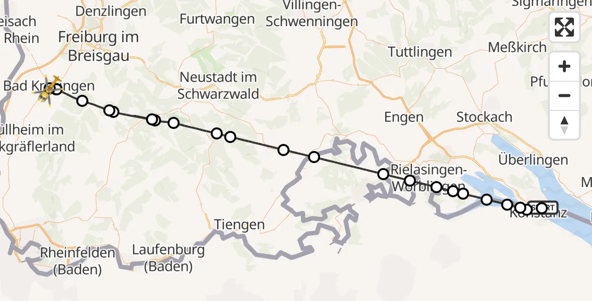 Flugroute Rettungshubschrauber Konstanz Hospital - Bad Krozingen, 18 August 2026, 16:01