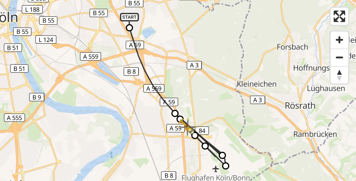 Flugroute Rettungshubschrauber Merheim Hospital - Köln, 18 August 2026, 16:03