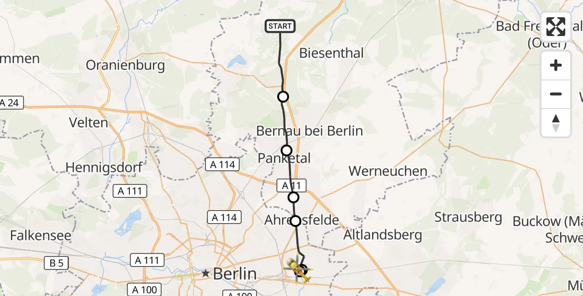 Flugroute Rettungshubschrauber Wandlitz - Berlin Emergency Hospital, 18 August 2026, 16:05