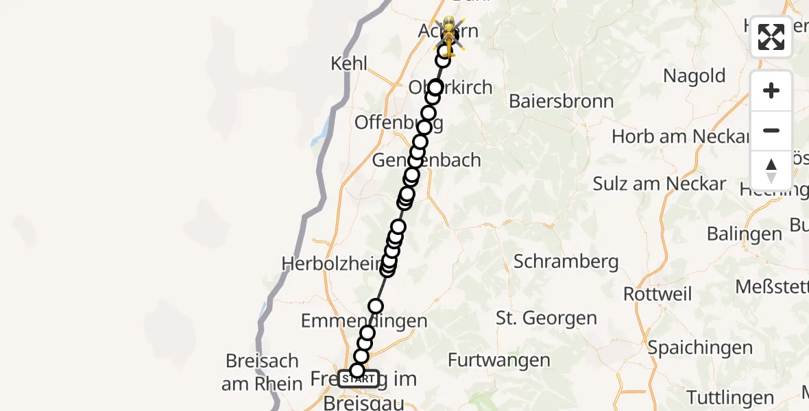 Flugroute Ambulanzhubschrauber Freiburg im Breisgau Flugplatz - Achern, 18 August 2026, 16:12