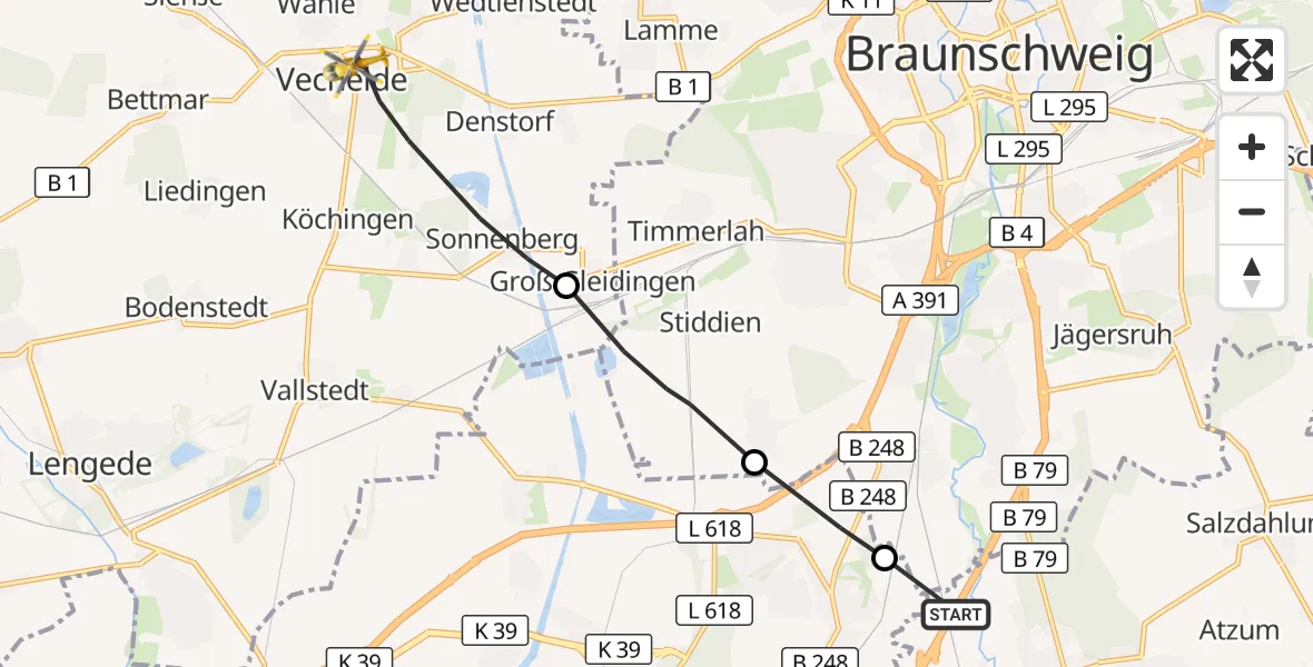 Flugroute Rettungshubschrauber Wolfenbüttel - Vechelde, 18 August 2026, 16:22