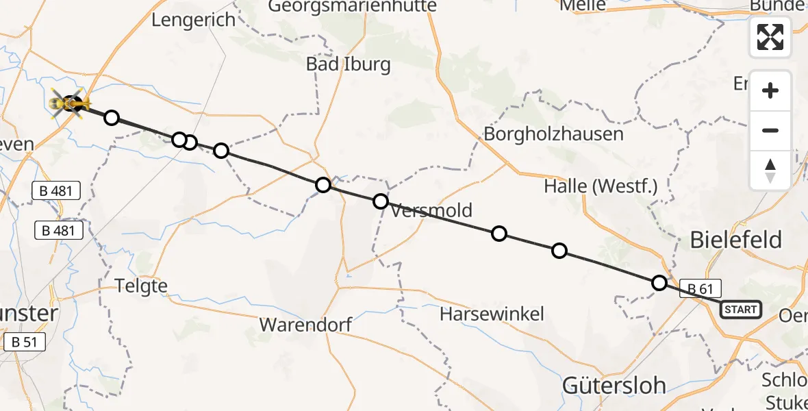 Flugroute Ambulanzhubschrauber Bielefeld - Christoph  Westfalen-ADAC, 18 August 2026, 16:22