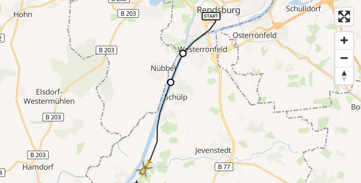 Flugroute Ambulanzhubschrauber Rendsburg - Hörsten, 18 August 2026, 16:31