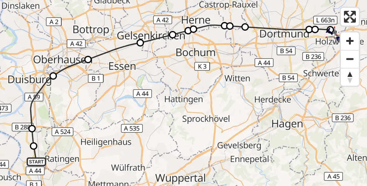 Flugroute Polizeihubschrauber Düsseldorf Flughafen - Dortmund Flughafen, 18 August 2026, 16:36