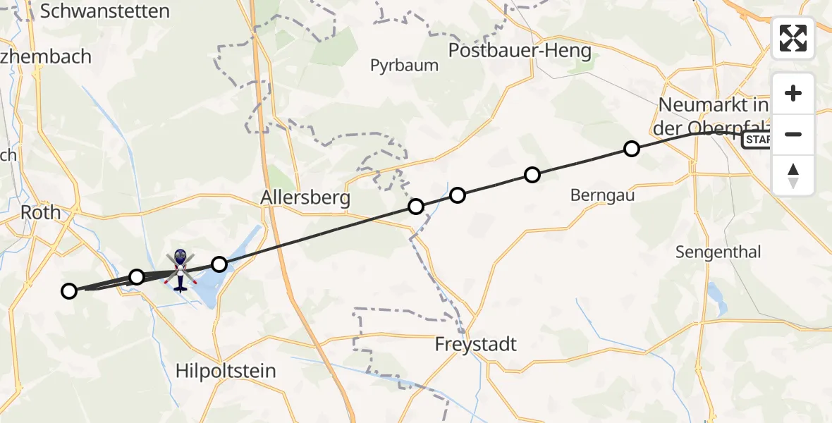 Flugroute Polizeihubschrauber Neumarkt i.d.OPf. - Roth, 18 August 2026, 16:41
