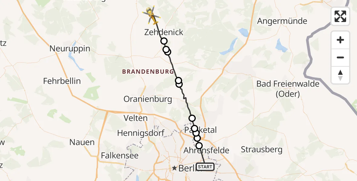Flugroute Rettungshubschrauber Berlin - Zehdenick, 18 August 2026, 16:43