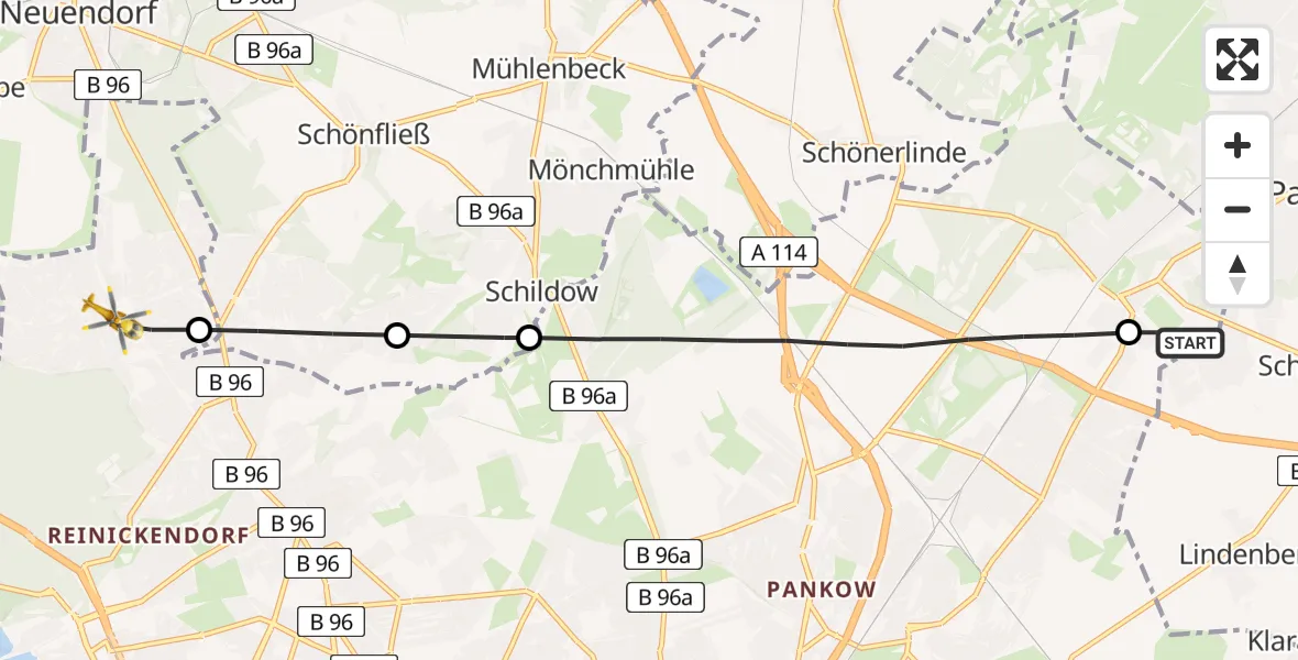 Flugroute Rettungshubschrauber Helios Clinic Berlin-Buch - Berlin, 18 August 2026, 16:53