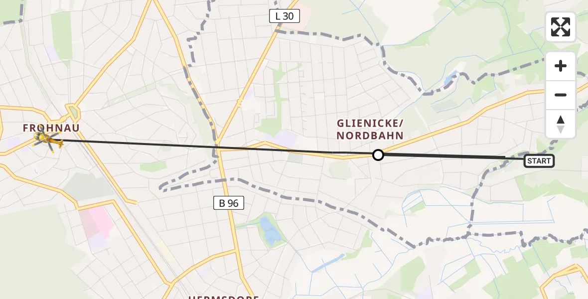 Flugroute Rettungshubschrauber Mühlenbecker Land - Berlin, 18 August 2026, 17:01