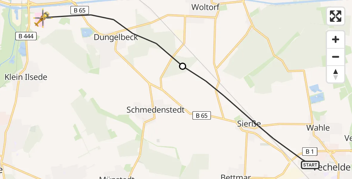 Flugroute Rettungshubschrauber Vechelde - Peine, 18 August 2026, 17:01