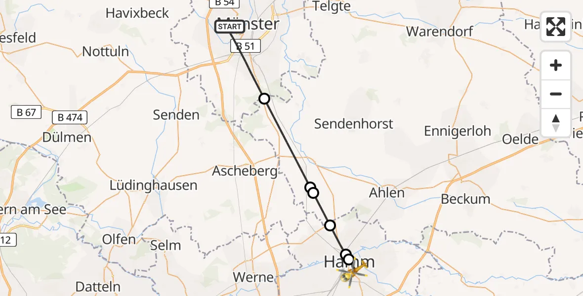Flugroute Rettungshubschrauber Münster - Hamm, 18 August 2026, 17:03