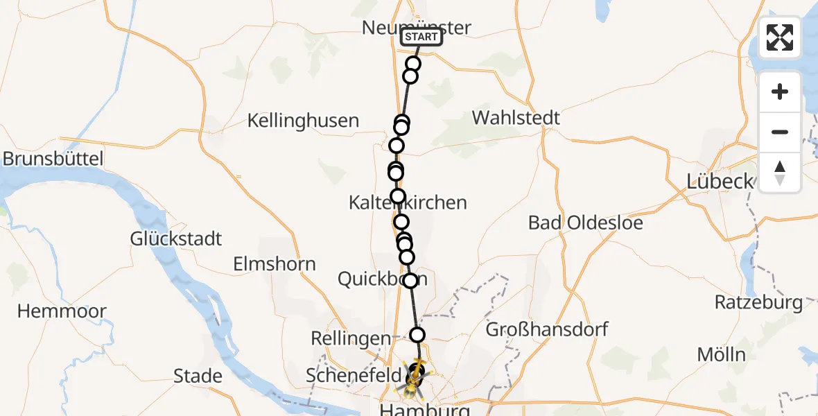 Flugroute Rettungshubschrauber Neumünster - Hamburg, 18 August 2026, 17:03