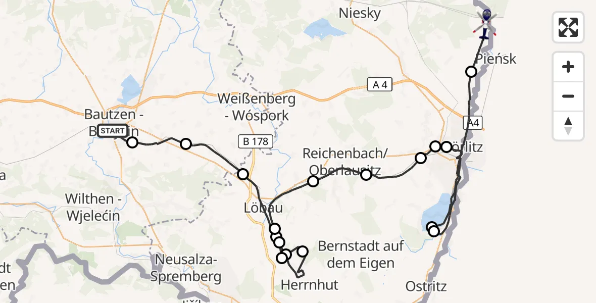 Flugroute Polizeihubschrauber Bautzen - Neißeaue, 18 August 2026, 17:04