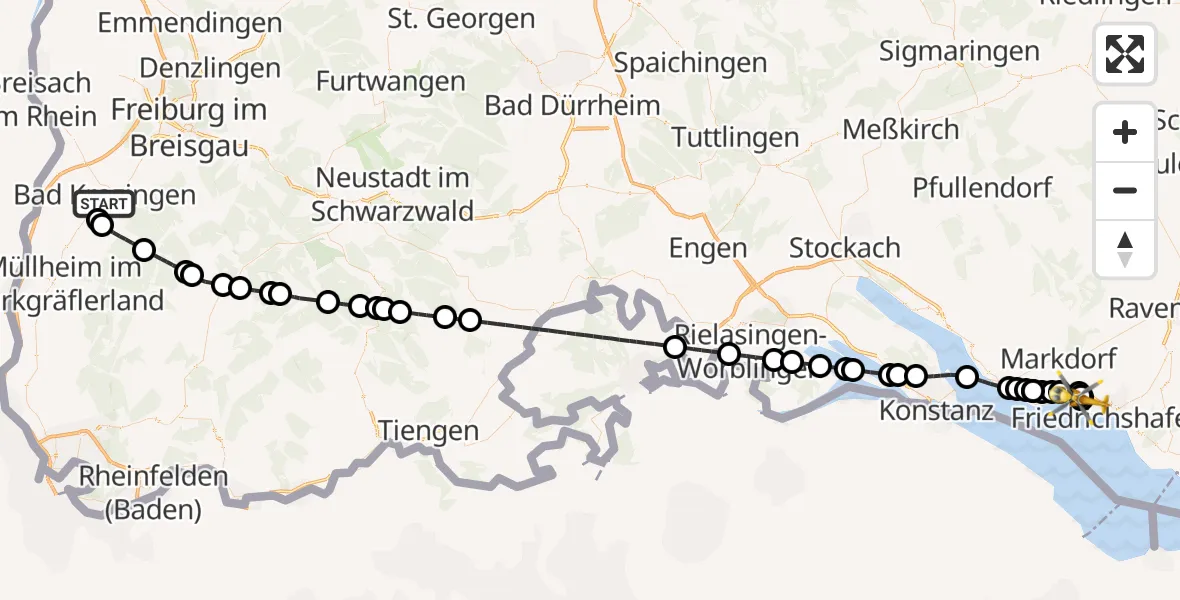 Flugroute Rettungshubschrauber Bad Krozingen - Friedrichshafen Hospital, 18 August 2026, 17:07