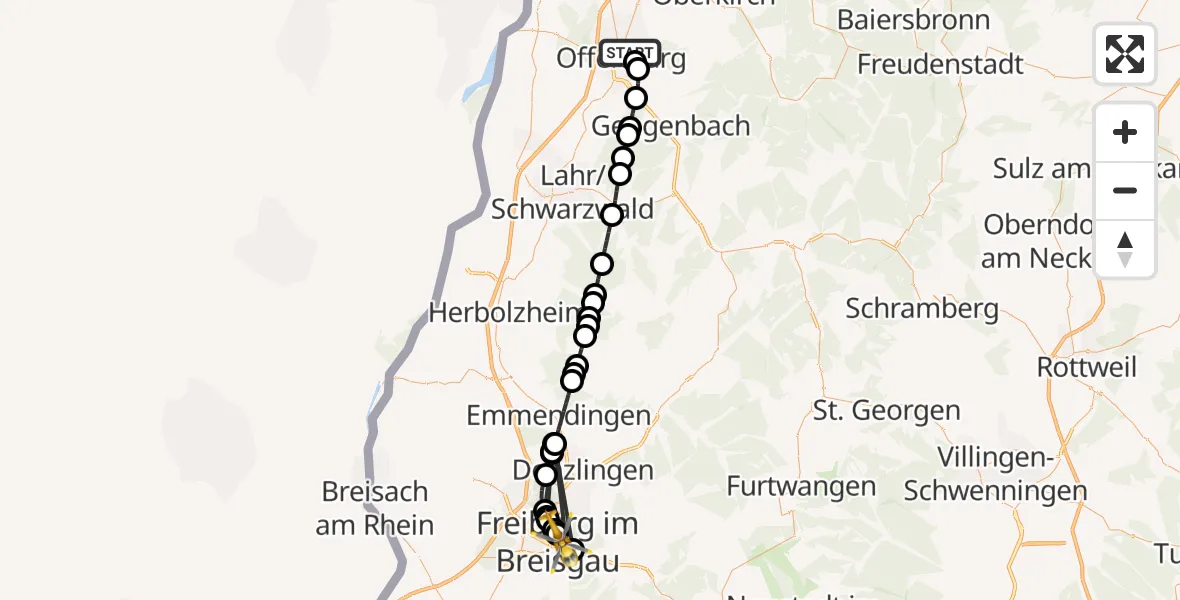 Flugroute Ambulanzhubschrauber Offenburg - Freiburg im Breisgau, 18 August 2026, 17:20