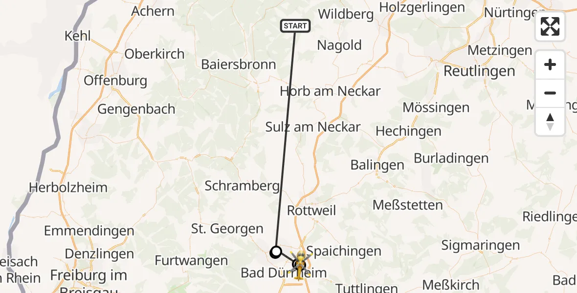 Flugroute Ambulanzhubschrauber Altensteig - Tuningen, 18 August 2026, 17:39
