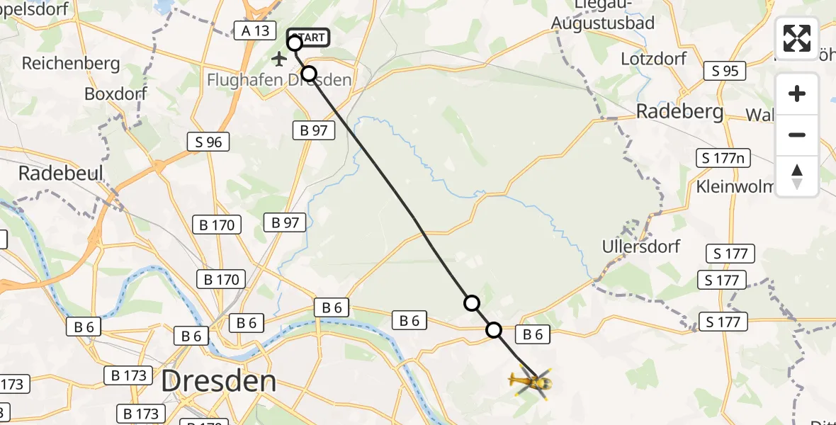 Flugroute Rettungshubschrauber Dresden Bundespolizei Hubschrauberlandeplatz - Dresden, 18 August 2026, 17:42