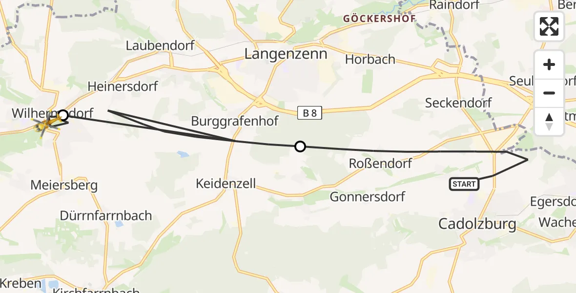 Flugroute Ambulanzhubschrauber Cadolzburg - Wilhermsdorf, 18 August 2026, 17:43