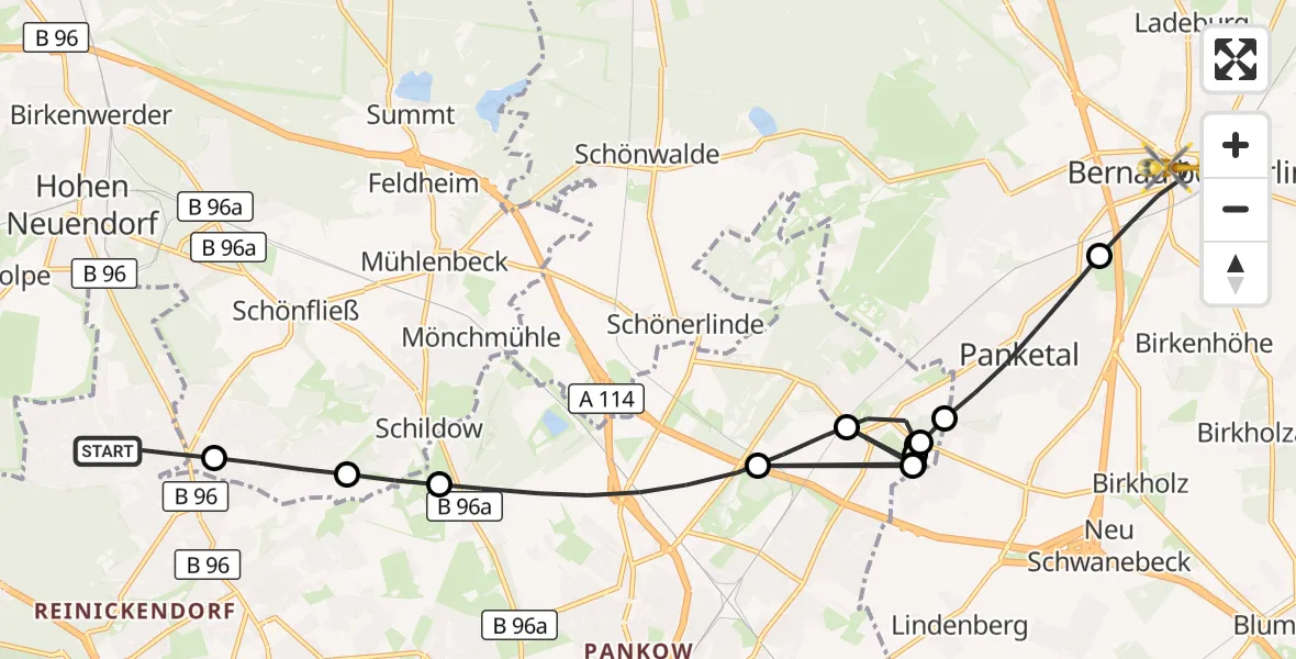 Flugroute Rettungshubschrauber Berlin - Bernau bei Berlin, 18 August 2026, 17:44