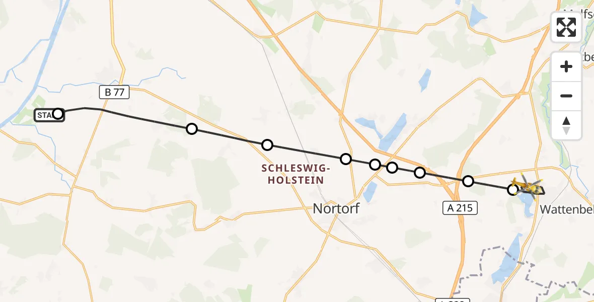 Flugroute Ambulanzhubschrauber Hörsten - Bordesholm, 18 August 2026, 17:52