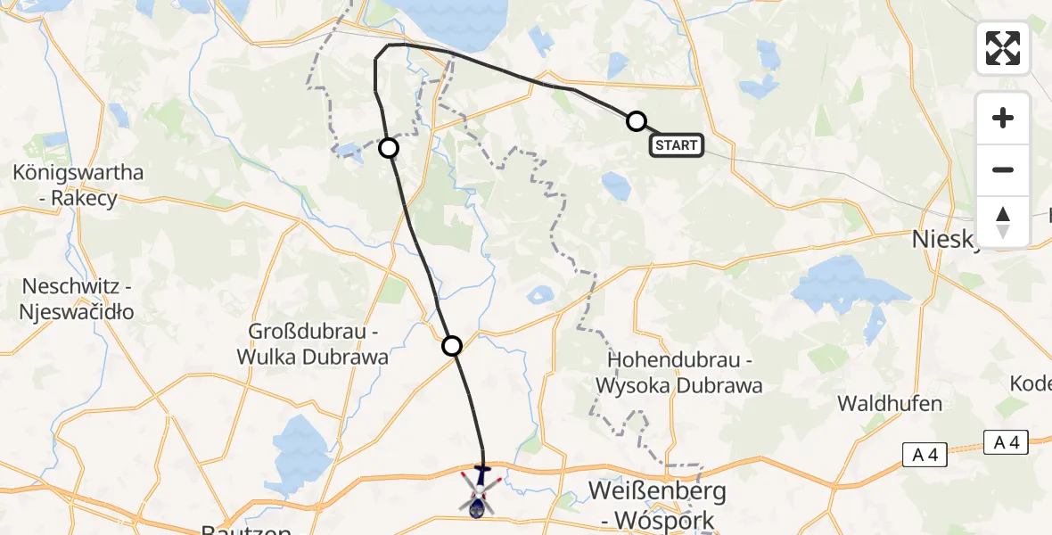 Flugroute Polizeihubschrauber Kreba-Neudorf - Weißenberg, 18 August 2026, 18:00