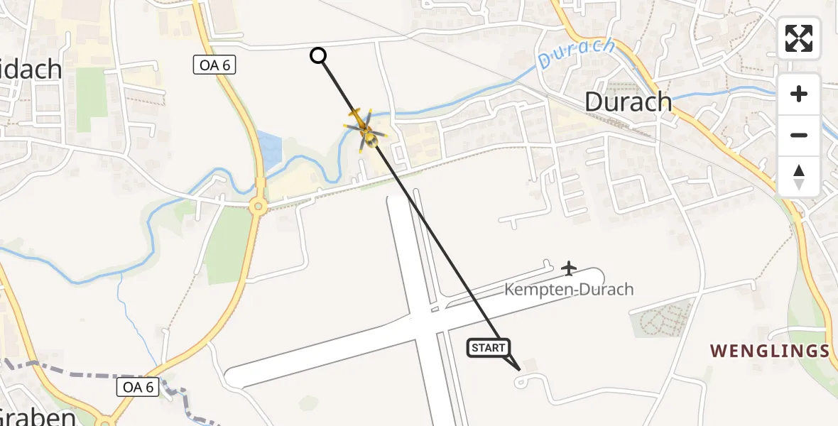 Flugroute Rettungshubschrauber Kempten-Durach Flugplatz - Durach, 18 August 2026, 18:13