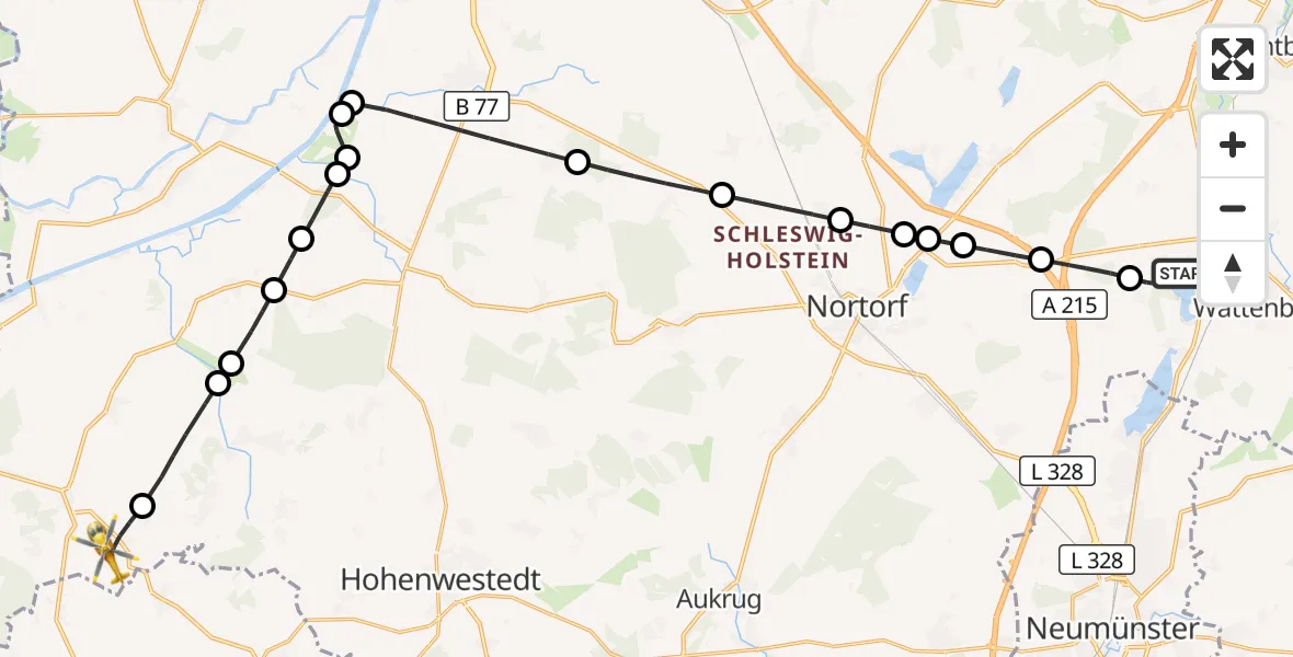 Flugroute Ambulanzhubschrauber Bordesholm - Seefeld, 18 August 2026, 18:19