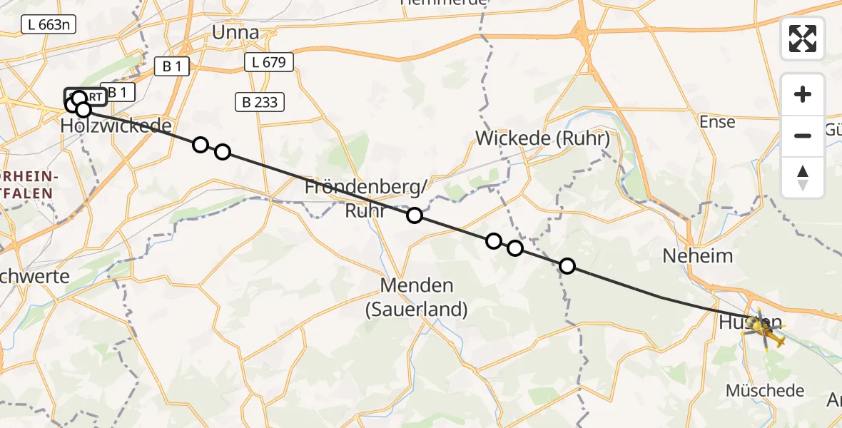Flugroute Rettungshubschrauber Dortmund Flughafen - Arnsberg, 18 August 2026, 18:27