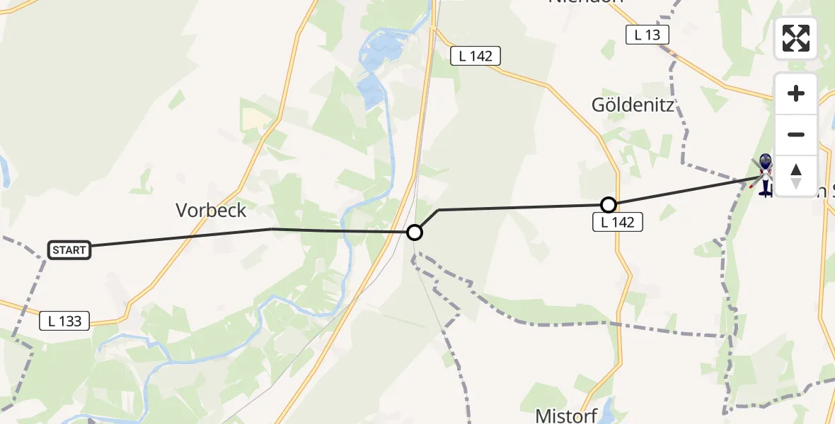Flugroute Polizeihubschrauber Vorbeck - Hohen Sprenz, 18 August 2026, 18:27