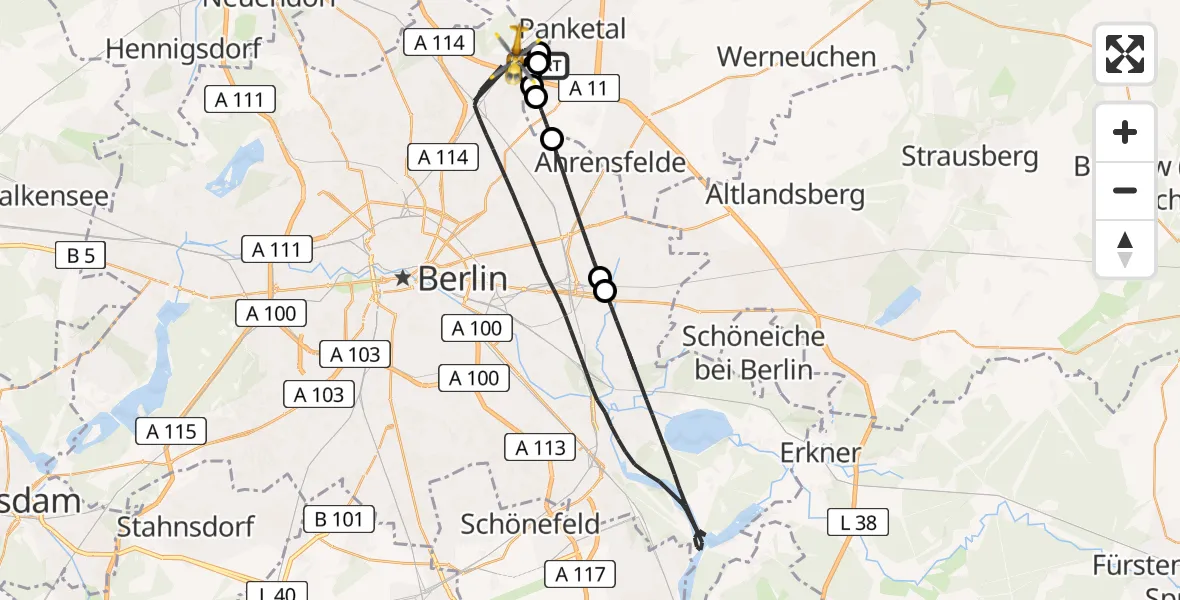 Flugroute Rettungshubschrauber Helios Clinic Berlin-Buch - Berlin, 18 August 2026, 18:46