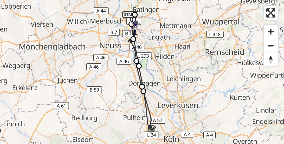 Flugroute Polizeihubschrauber Düsseldorf Flughafen - Düsseldorf, 18 August 2026, 18:56