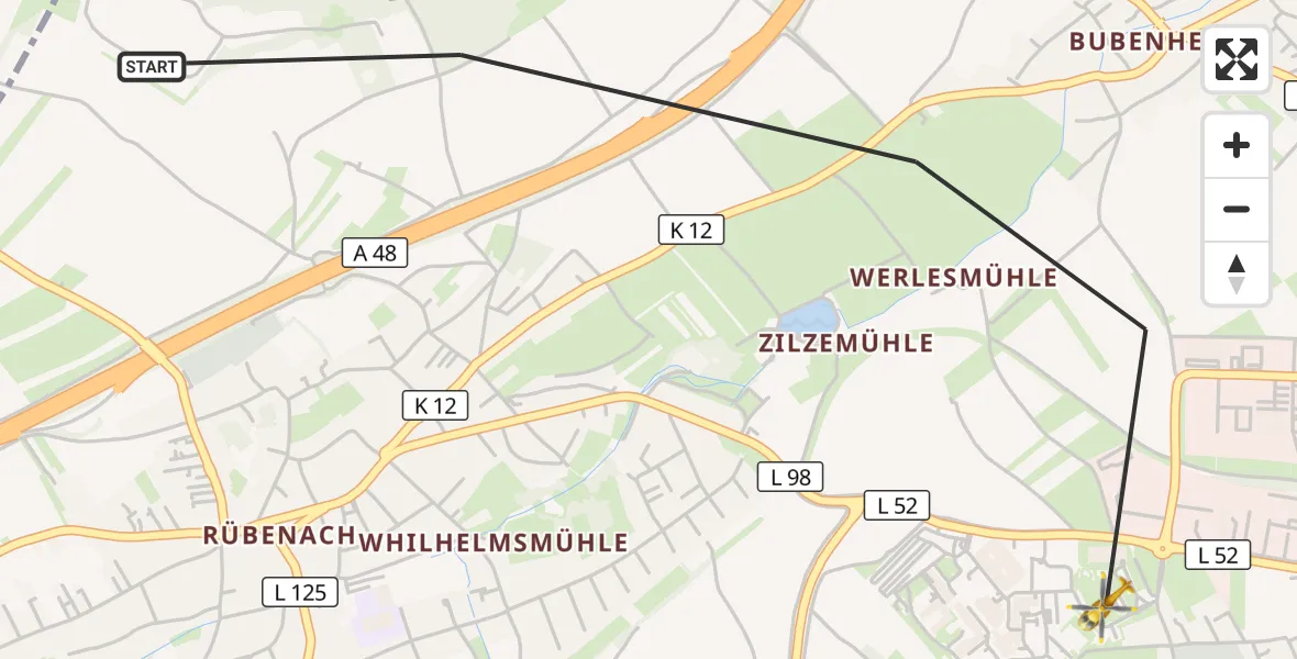 Flugroute Rettungshubschrauber Koblenz - Koblenz, 18 August 2026, 18:57