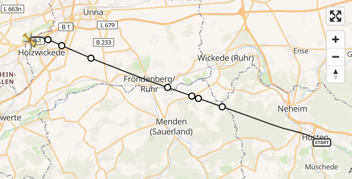 Flugroute Rettungshubschrauber Arnsberg - Dortmund Flughafen, 18 August 2026, 18:59