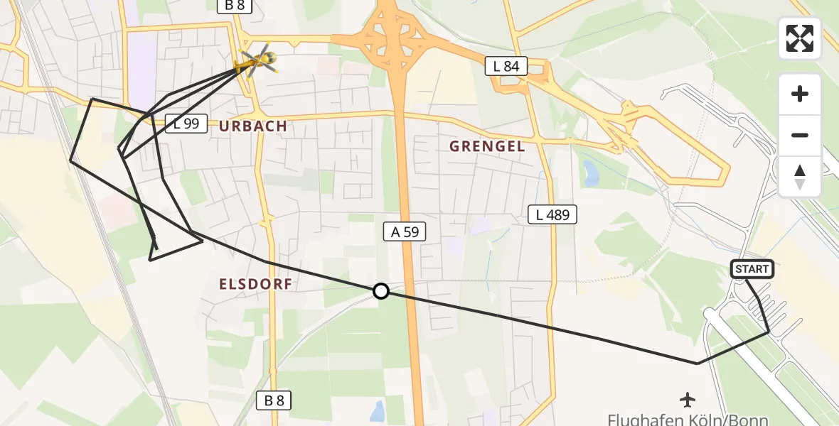 Flugroute Ambulanzhubschrauber Köln Bonn Flughafen - Köln, 18 August 2026, 19:12
