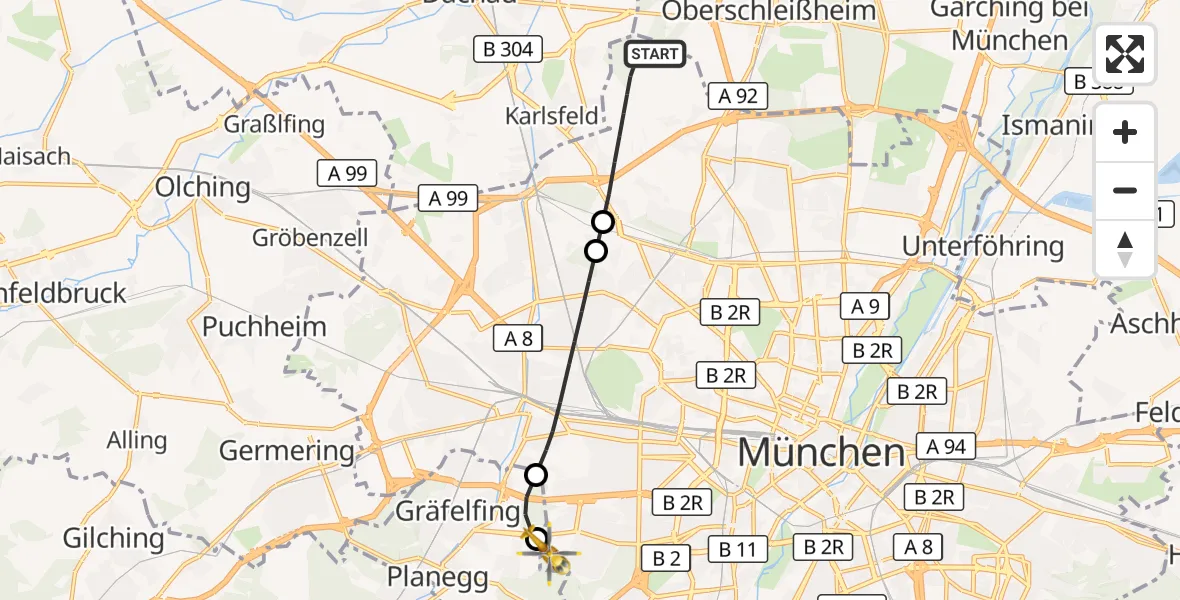 Flugroute Rettungshubschrauber München - DRF Air Rescue München Hubschrauberlandeplatz, 18 August 2026, 20:11