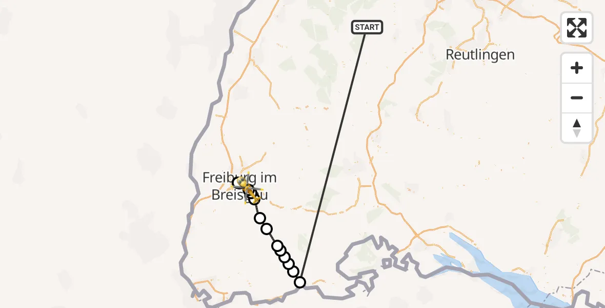 Flugroute Ambulanzhubschrauber Altensteig - Freiburg im Breisgau, 18 August 2026, 21:01