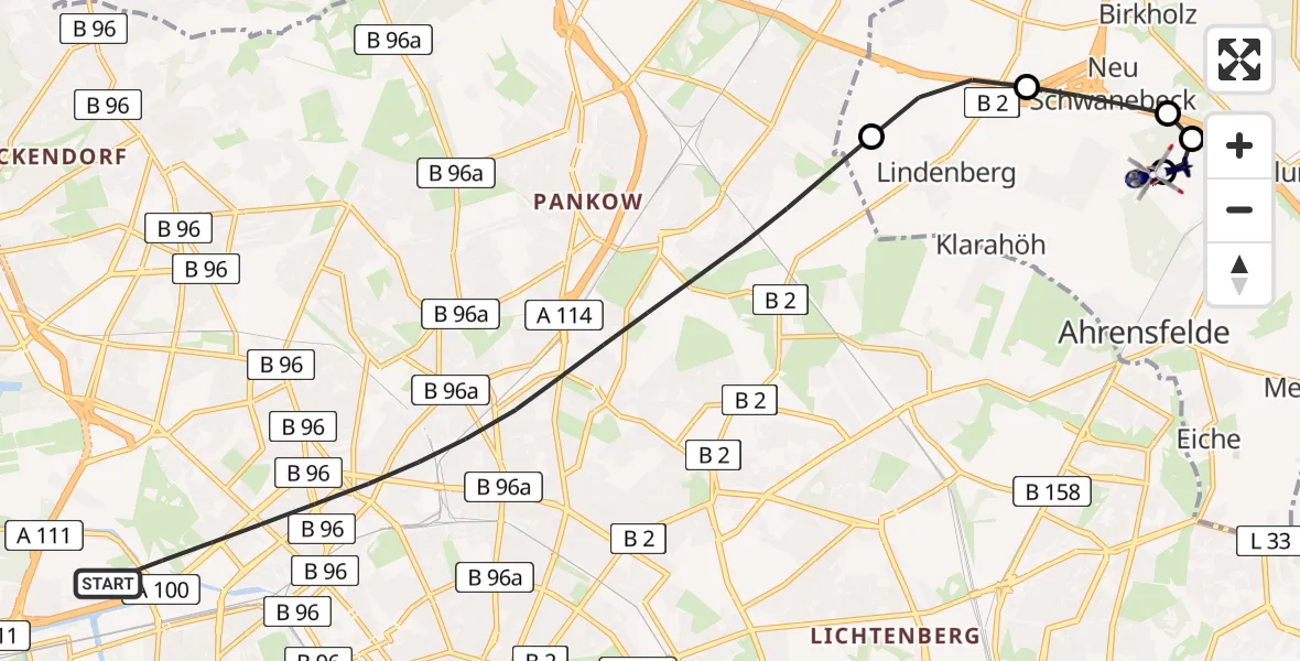 Flugroute Polizeihubschrauber Berlin - Ahrensfelde Hubschrauberlandeplatz, 18 August 2026, 21:31