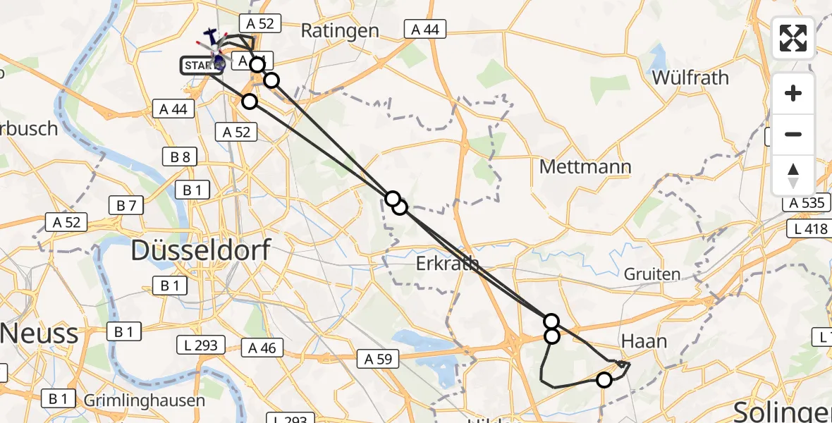 Flugroute Polizeihubschrauber Düsseldorf Flughafen - Düsseldorf Flughafen, 18 August 2026, 22:30