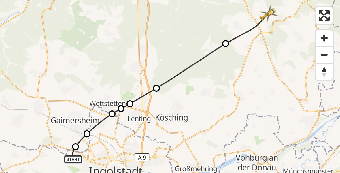Flugroute Rettungshubschrauber Ingolstadt - Altmannstein, 19 August 2026, 05:32