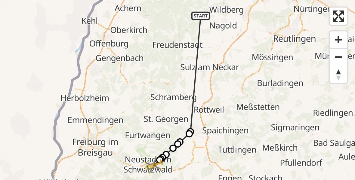 Flugroute Ambulanzhubschrauber Altensteig - Friedenweiler, 19 August 2026, 05:58