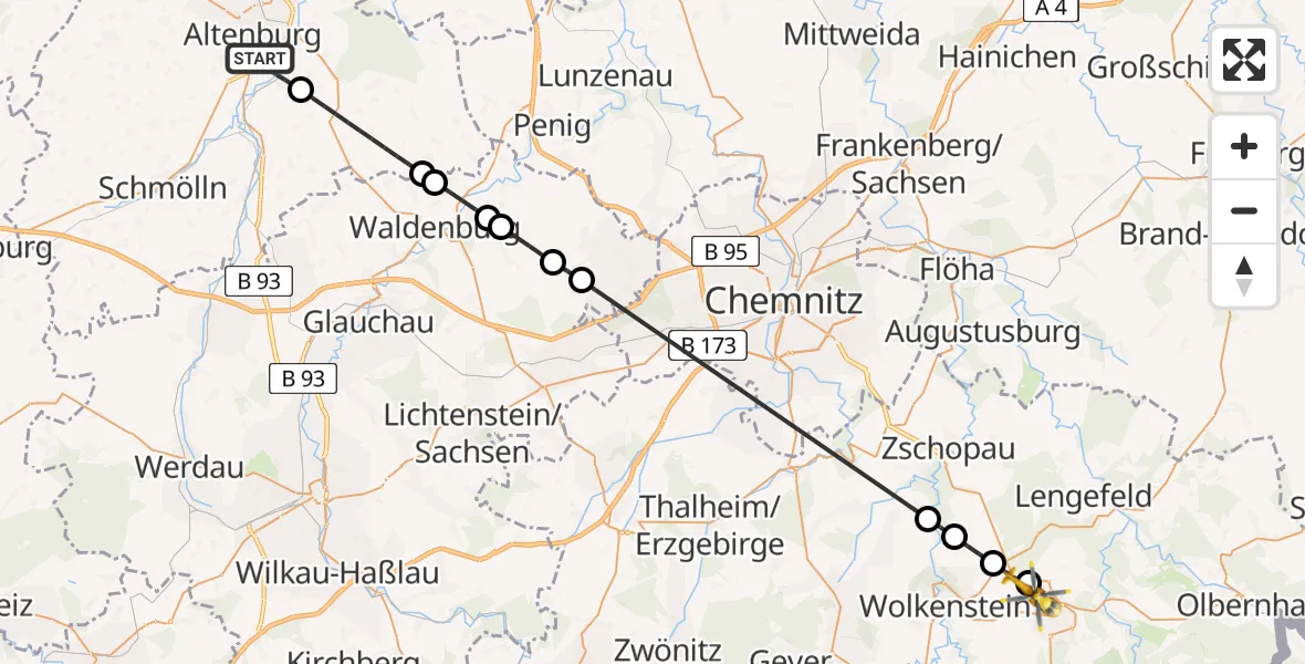 Flugroute Rettungshubschrauber Altenburg - Marienberg, 19 August 2026, 06:29