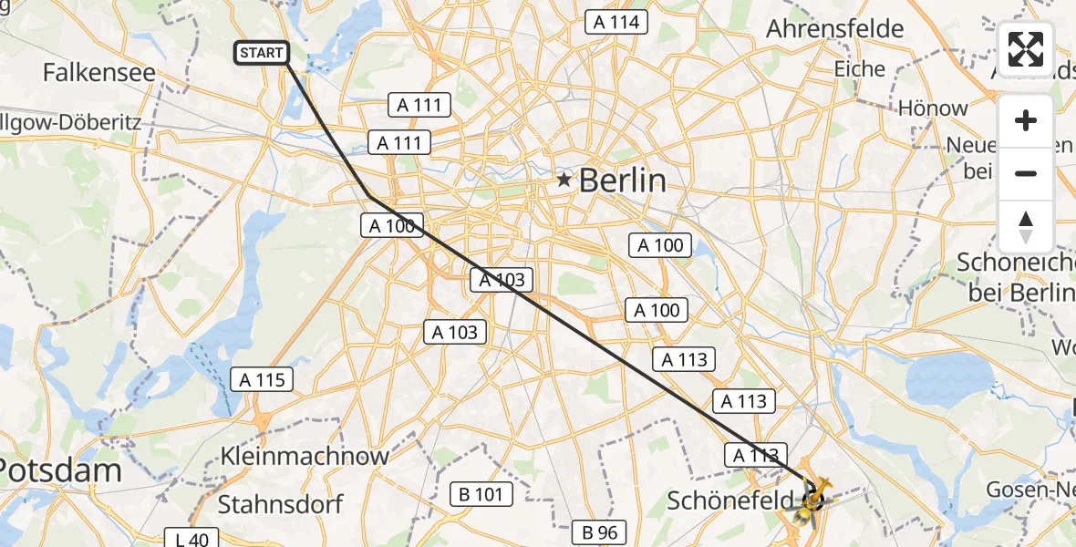 Flugroute Rettungshubschrauber Berlin - Schönefeld, 19 August 2026, 06:33