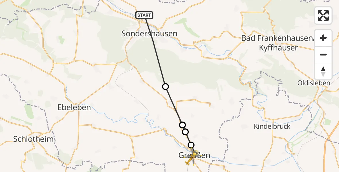 Flugroute Rettungshubschrauber Sondershausen - Greußen, 19 August 2026, 06:42