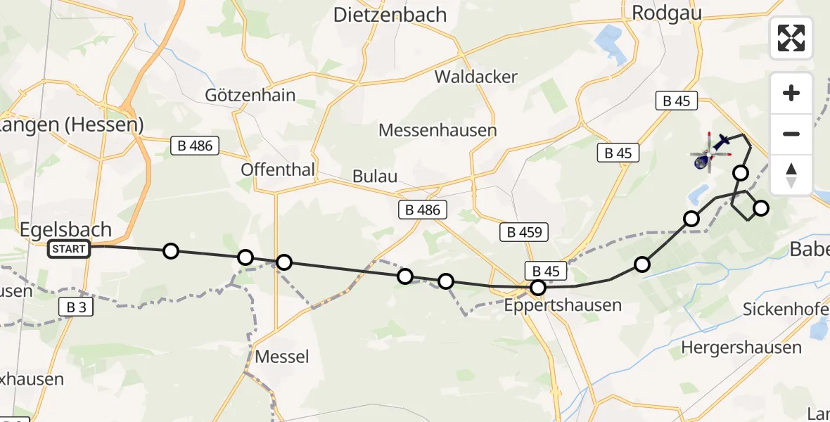 Flugroute Polizeihubschrauber Egelsbach - Rodgau, 19 August 2026, 06:42