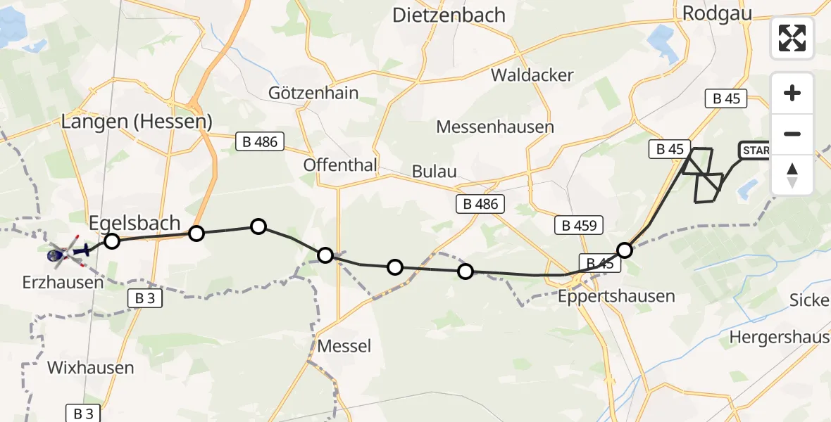 Flugroute Polizeihubschrauber Rodgau - Flughafen Frankfurt-Egelsbach, 19 August 2026, 06:54