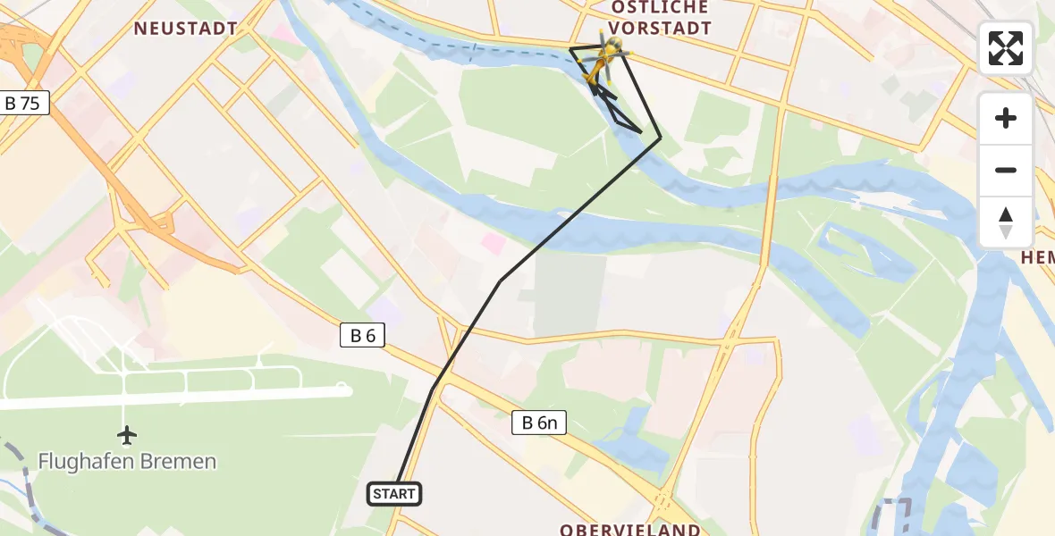 Flugroute Rettungshubschrauber Bremen - Bremen, 19 August 2026, 06:58