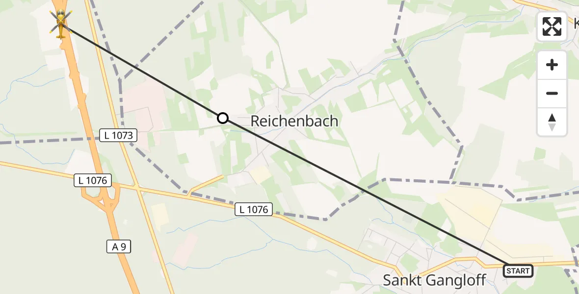 Flugroute Rettungshubschrauber St. Gangloff - Schleifreisen, 19 August 2026, 07:09