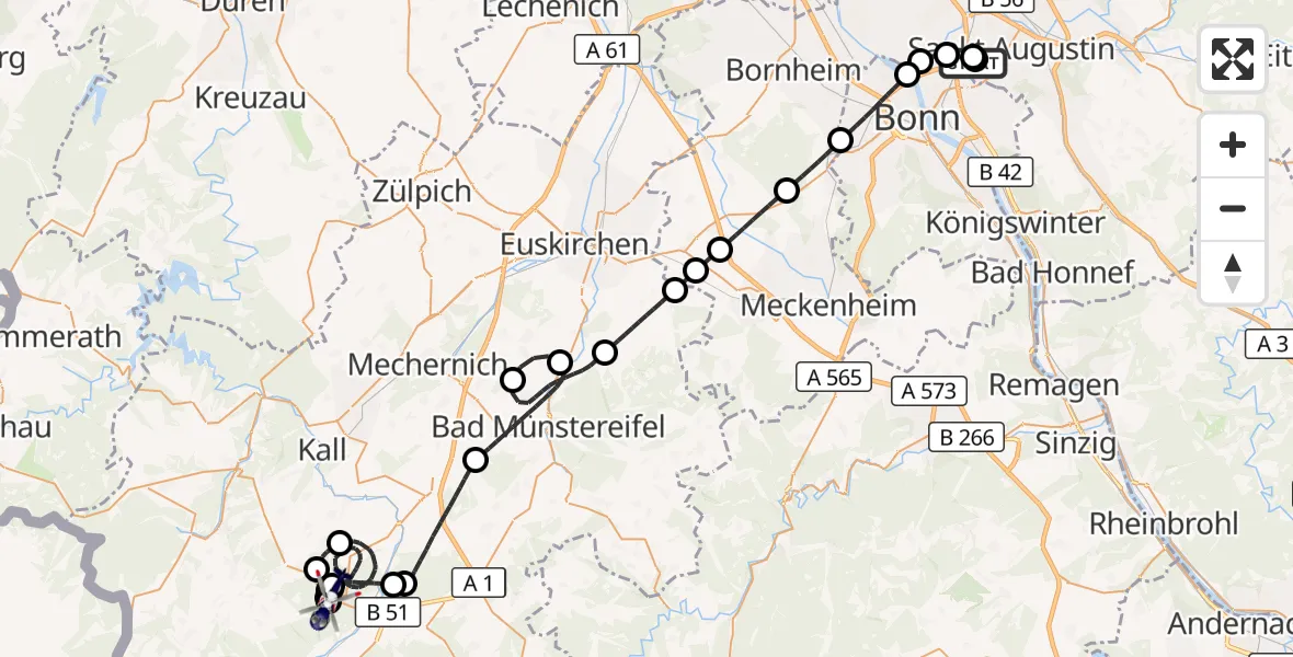 Flugroute Polizeihubschrauber Sankt Augustin - Nettersheim, 19 August 2026, 07:22