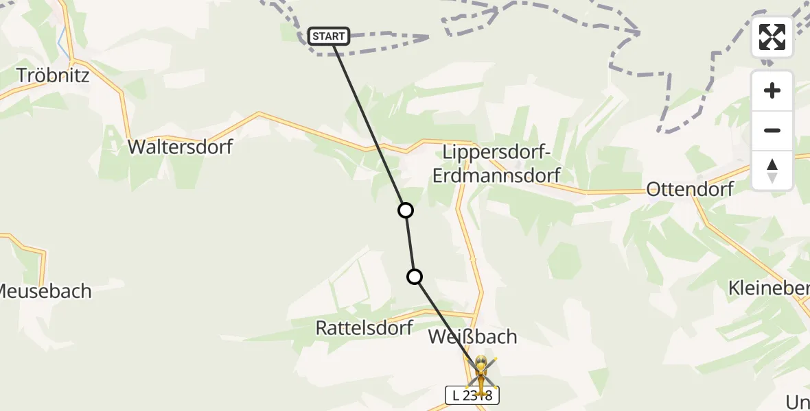 Flugroute Rettungshubschrauber Tissa - Weißbach, 19 August 2026, 07:28